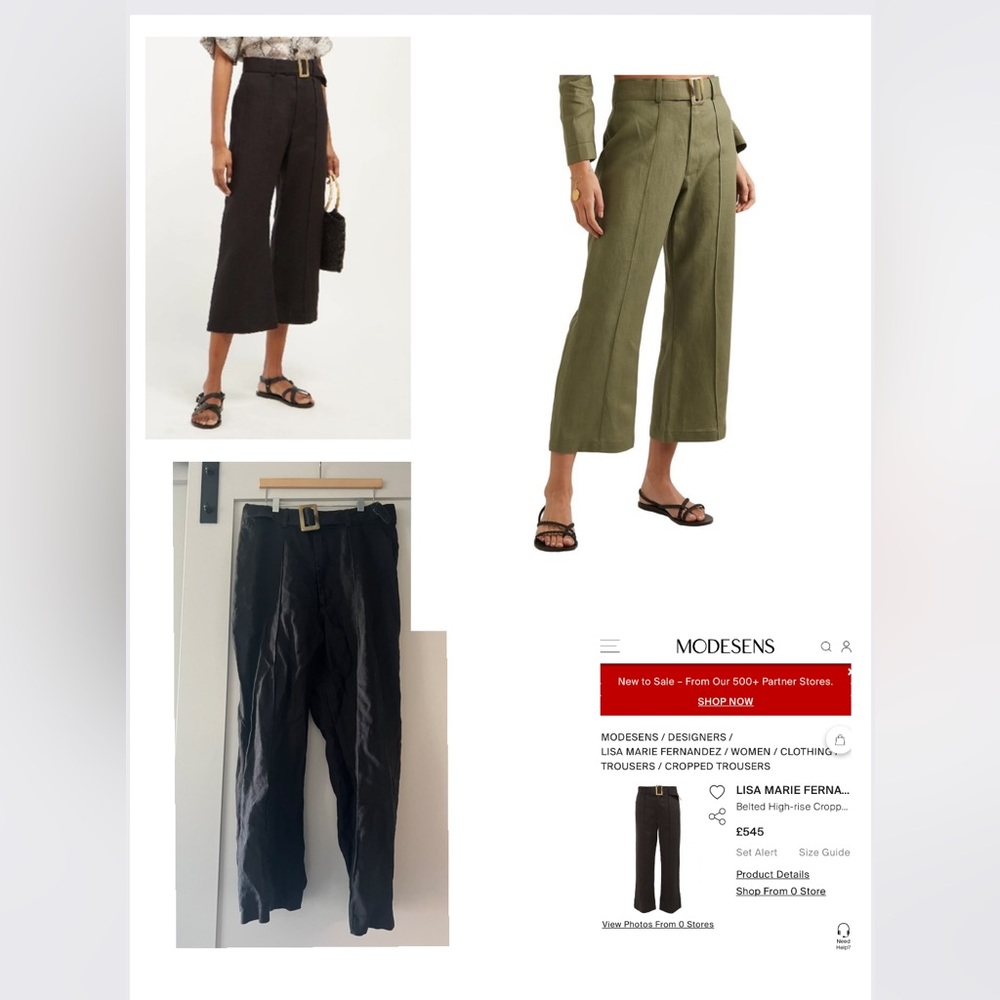 NWOT LISA MARIE FERNANDEZ Cropped Belted Linen Wide-Leg Pants Black size 2